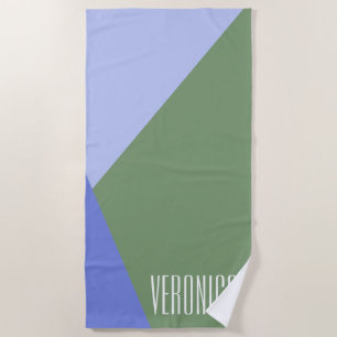 Cute Green and Purple Geometric Art Personalised Beach Towel