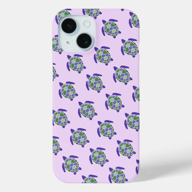 Cute Green and Purple Sea Turtle Nautical Pattern Case-Mate iPhone Case (Back)