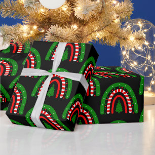 Cute Green and Red Christmas Rainbow Gift Wrapping Paper