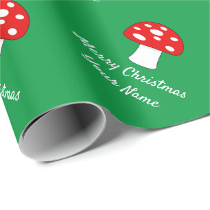 Cute green and red mushroom Christmas Holiday Wrapping Paper