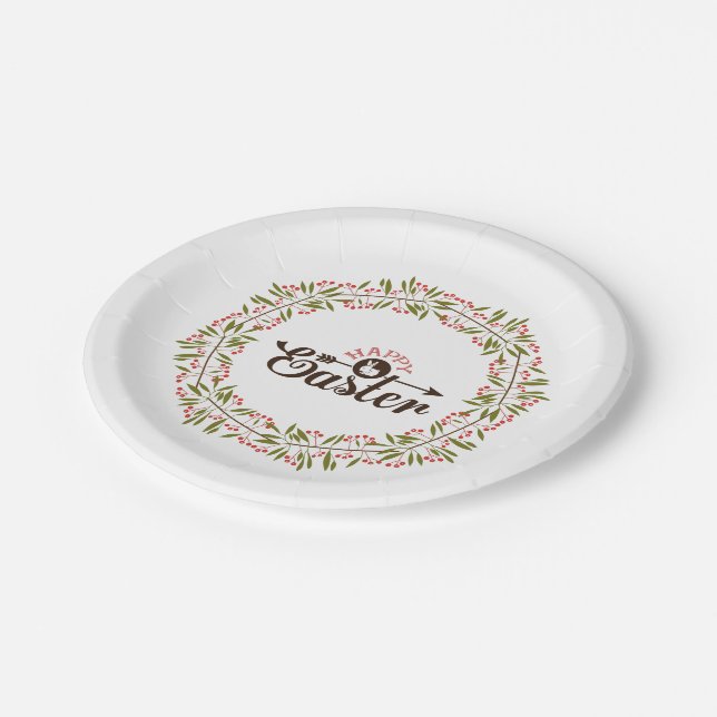 Cute Green And Red Wreath And Bunny Paper Plate (Angled)