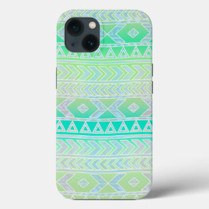 Cute Green and Turquoise Aztec Style Pattern iPhone 13 Case