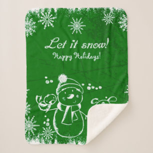 Cute Green And White Christmas Illustration Sherpa Blanket