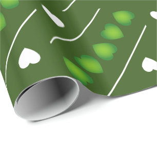 Cute Green and White Hearts on Green or Your Colou Wrapping Paper