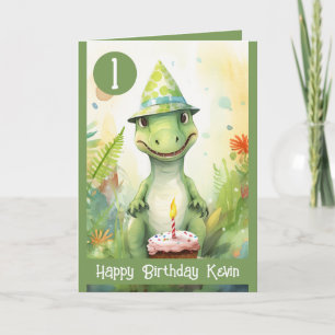 Cute Green and White Jungle Trex Boy 1st Birthday Card