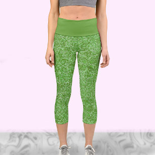 Cute green and white modern stylish trendy pattern capri leggings