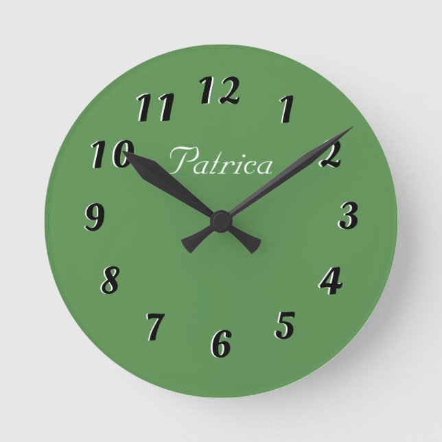 Cute Green and White Personalised Wall Clock (Front)