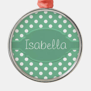 Cute Green and White Polka Dot Pattern & Nameplate Metal Tree Decoration