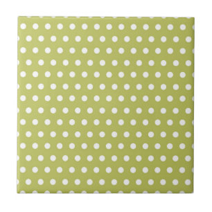 Cute Green and White Polka Dots Pattern Gifts Tile