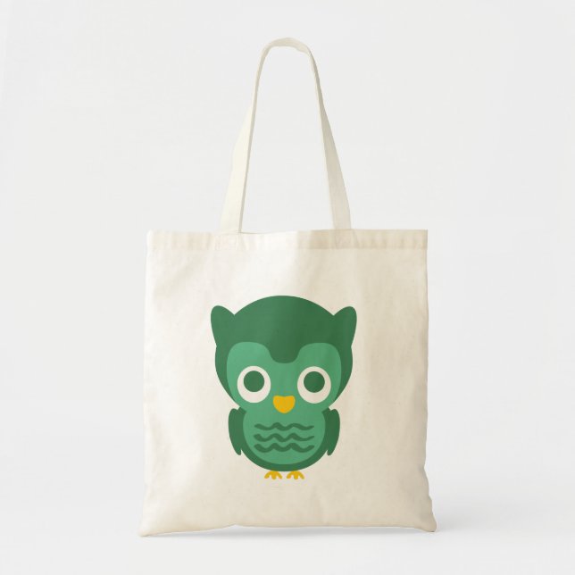 Cute Green And Yellow Cartoon Owl 2 Tote Bag (Front)
