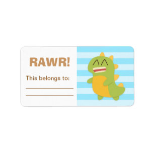 Cute Green and yellow Dino kids personalised Label