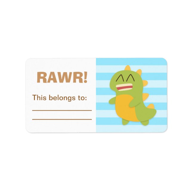 Cute Green and yellow Dino kids personalised Label (Front)