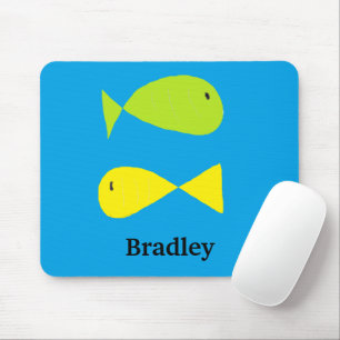 Cute green and yellow fishes on blue mouse mat