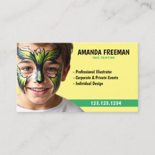 Cute Green and Yellow Party Face Painting Business Card