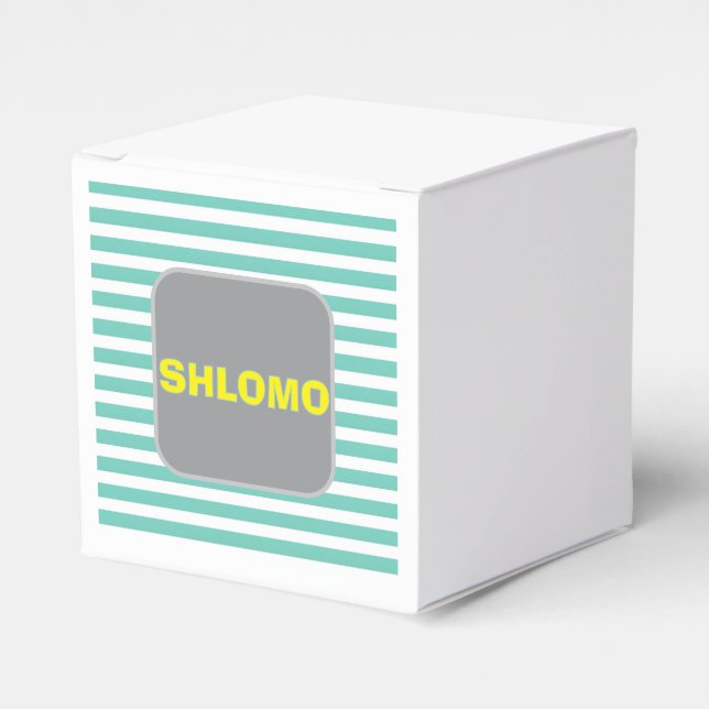 Cute green and yellow Striped upsherin favour box (Front Side)