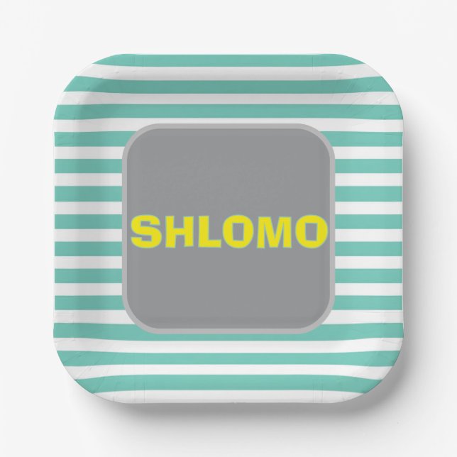 Cute green and yellow Striped upsherin plate 2.0 (Front)