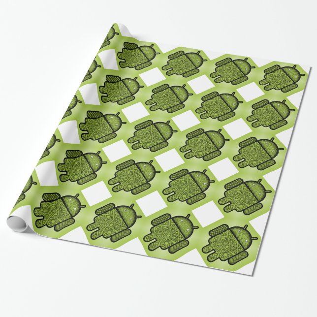 Cute Green Android Robot Wrapping Paper (Unrolled)