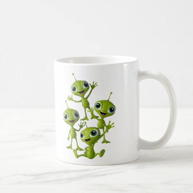 Cute Green Animated Aliens Coffee Mug (Right)