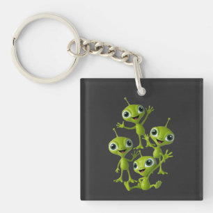 Cute Green Animated Aliens Key Ring