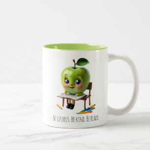 Cute Green Apple Student Mug – Be Curious Be Kind