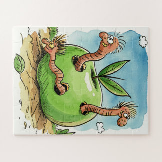 Cute Green Apple Worms Kids Jigsaw Puzzle