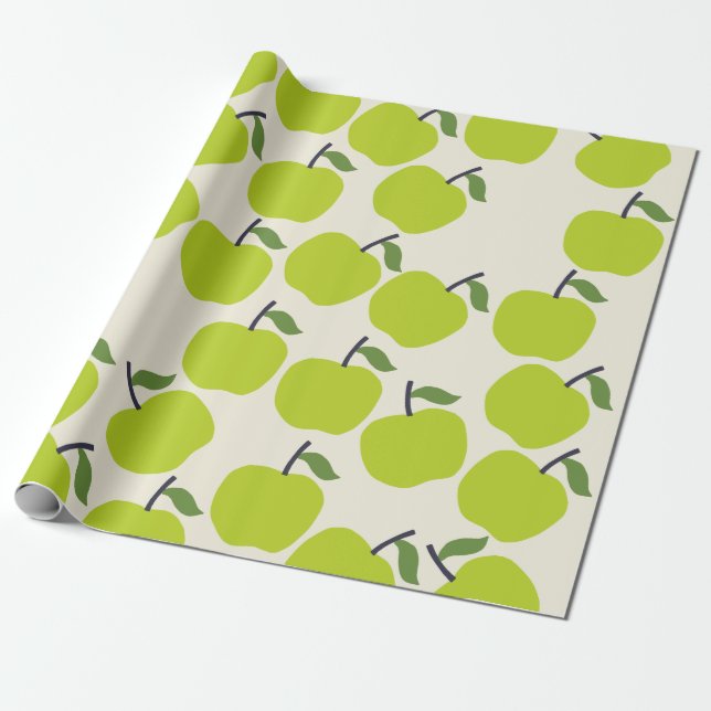 Cute Green Apple Wrapping Paper (Unrolled)