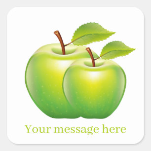 Cute green apples add message name square sticker