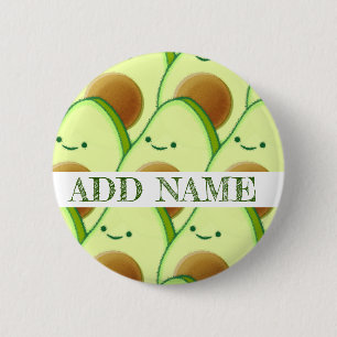 Cute Green Avocado All Over Drawing Custom Name 6 Cm Round Badge