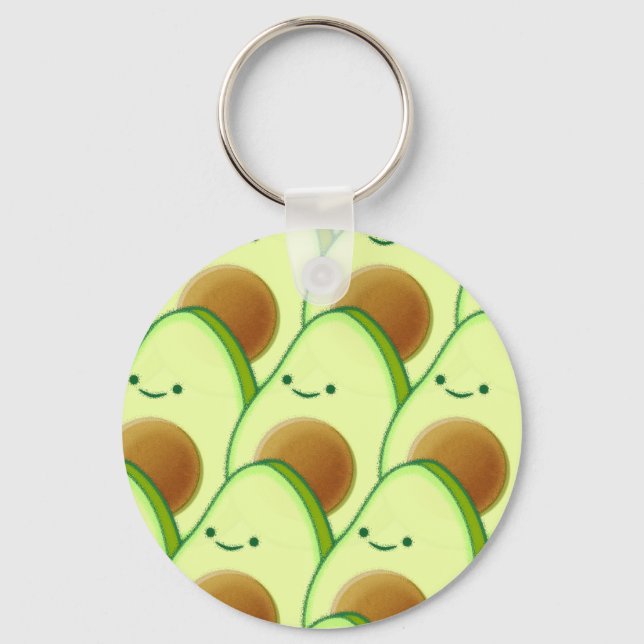 Cute Green Avocado All Over Drawing Key Ring (Front)