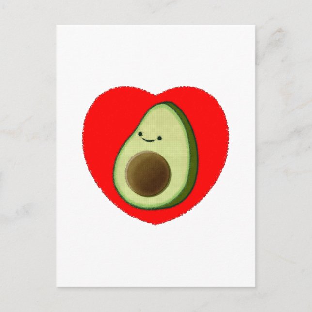 Cute Green Avocado Cartoon In Red Heart Postcard (Front)
