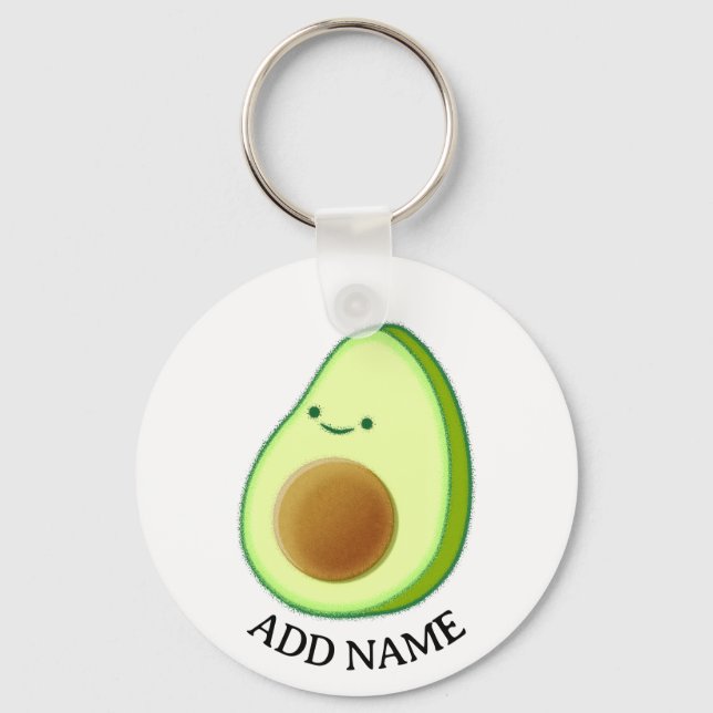 Cute Green Avocado Drawing Custom Name Key Ring (Front)