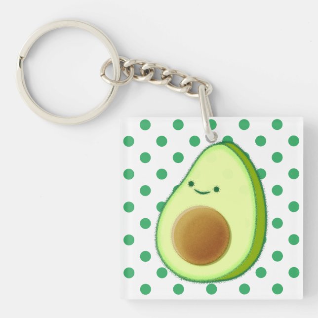 Cute Green Avocado Drawing Green Polka Dots Key Ring (Front)