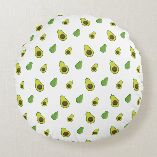 Cute Green Avocado Pattern Round Cushion (Front)