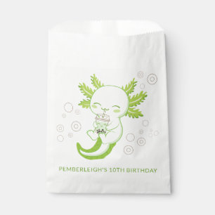 Cute Green Axolotl Bubble Boba Tea Birthday Party Favour Bags