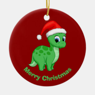 Cute Green Baby Brontosaurus Dinosaur Ceramic Tree Decoration