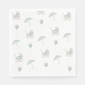 Cute Green Baby Buggy Baby Shower Napkin