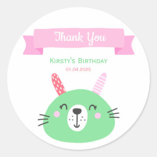 Cute Green Baby Bunny Kids Birthday Thank You Classic Round Sticker
