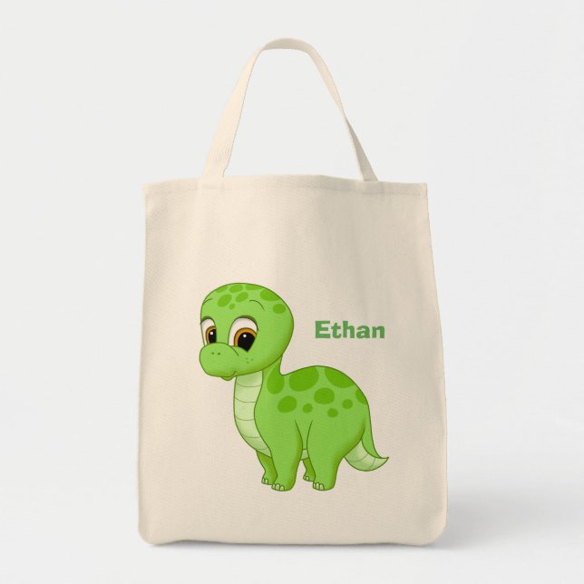 Cute Green Baby Dinosaur Tote Bag (Front)