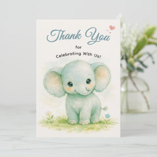 Cute Green Baby Elephant Safari Thank You Card