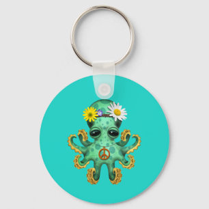 Cute Green Baby Octopus Hippie Key Ring