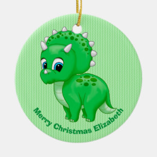 Cute Green Baby Triceratops Dinosaur Ceramic Tree Decoration