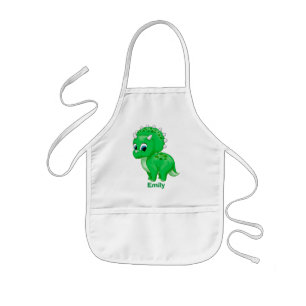 Cute Green Baby Triceratops Dinosaur Kids Apron
