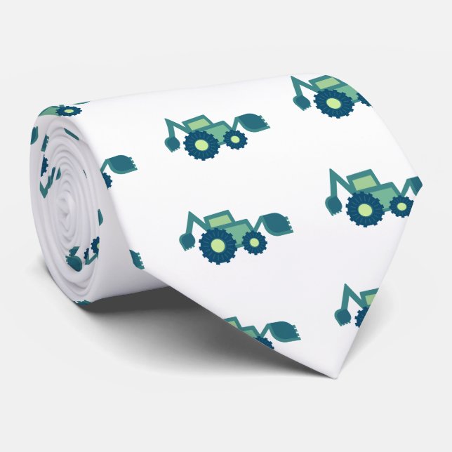 Cute Green Backhoe Funny Excavator Digger Boys Tie (Rolled)