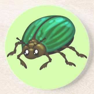 Cute Green Beetle Sandstone Drink Coaster