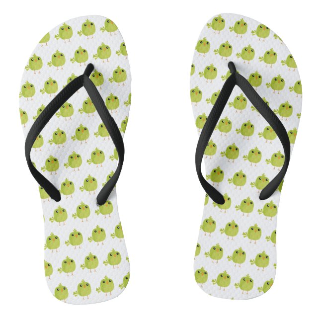 Cute Green Bird Cartoon Flip Flops (Footbed)