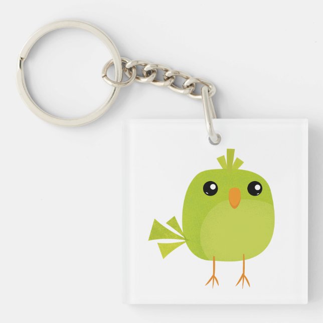 Cute Green Bird Cartoon Key Ring (Front)