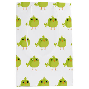 Cute Green Bird Cartoon Medium Gift Bag