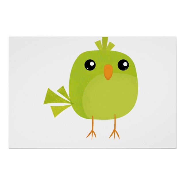 Cute Green Bird Cartoon Poster (Front)