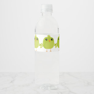 Cute Green Bird Cartoon Water Bottle Label