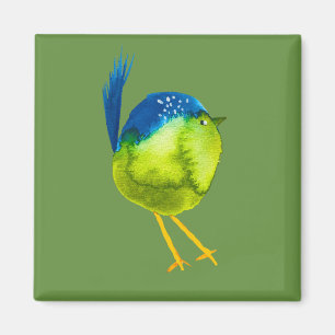 Cute green bird watercolor magnet